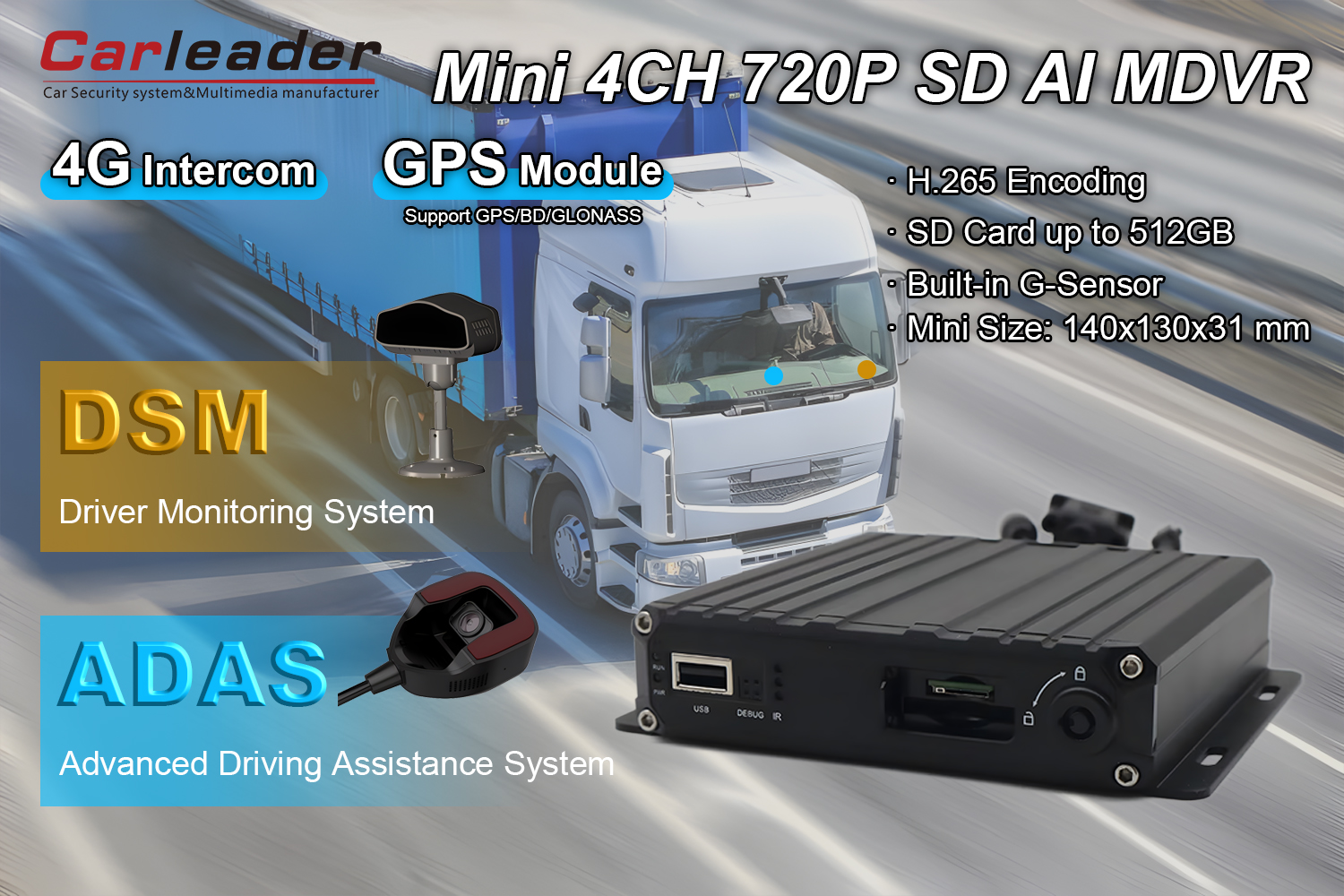 بطاقة SD 4CH AHD 1080P AI MDVR تدعم DSM ADAS