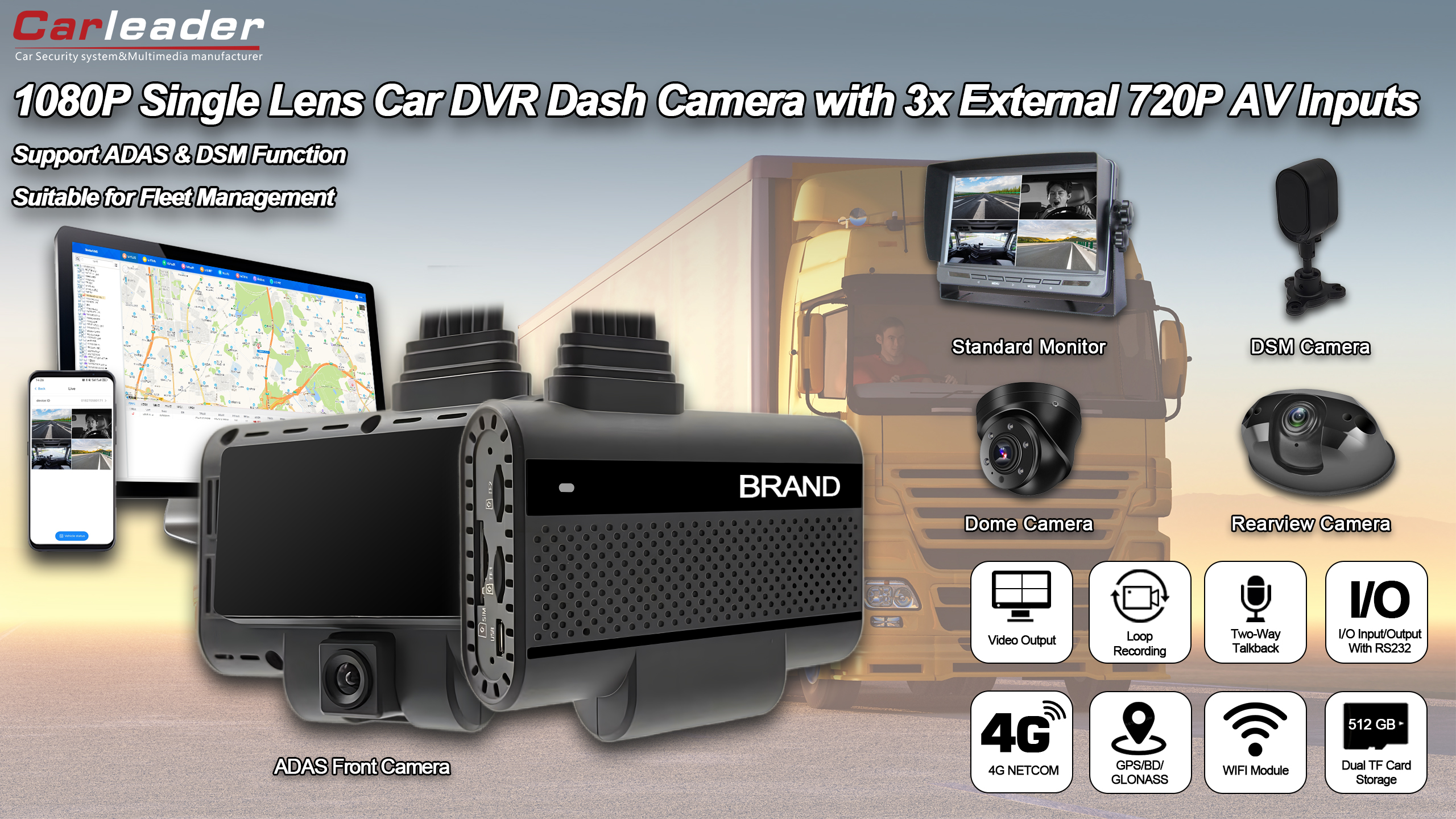 Carleader 4ch DVR AI Dash System لإدارة الأسطول