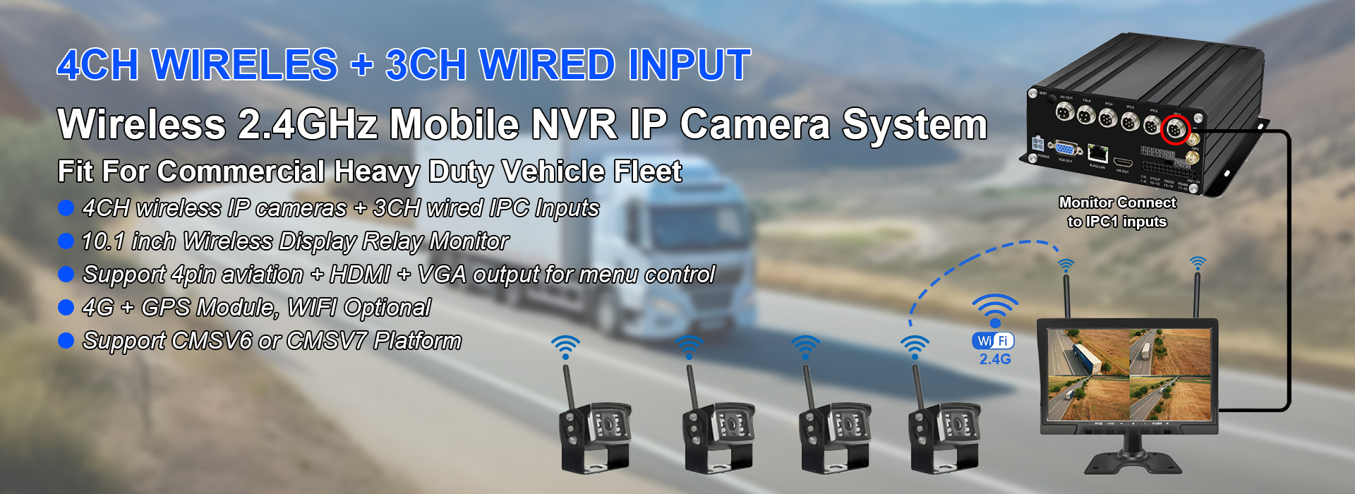 نظام كاميرا IP NVR متنقل 7CH لاسلكي 2.4 جيجا هرتز